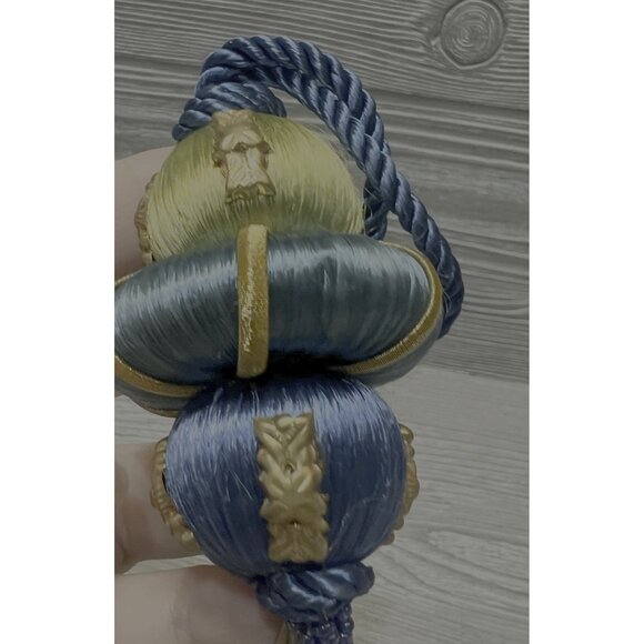 Vintage Christmas Threaded Beaded Tassel  5” Ornament Unique Blue Green Gold - Picture 7 of 8